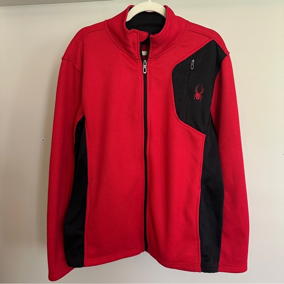 Spyder Raider 2.0 Thermal Track Jacket Waffleknit Full Zip Fleece Red Black - L - Picture 1 of 7